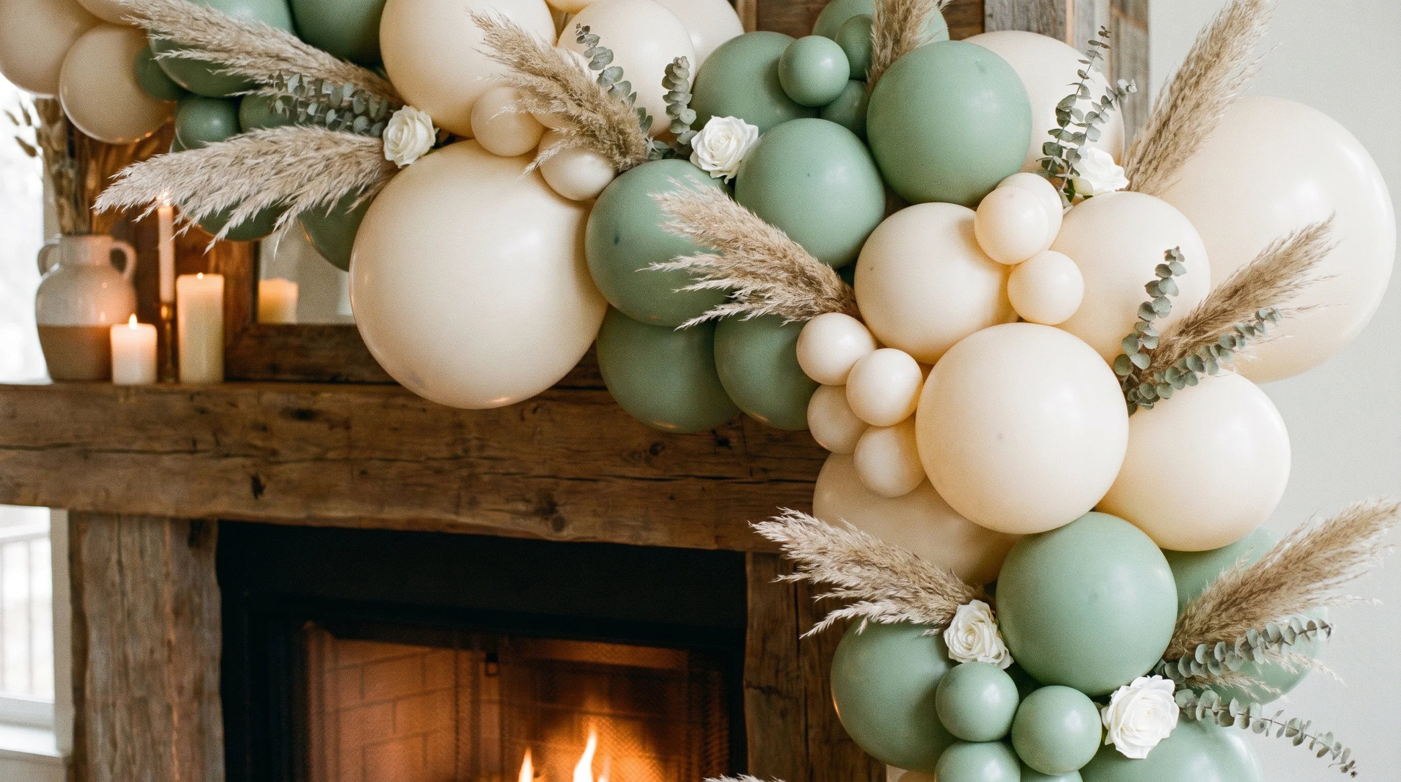 Baby shower balloon arch UK — pastel balloon garland above a dessert table
