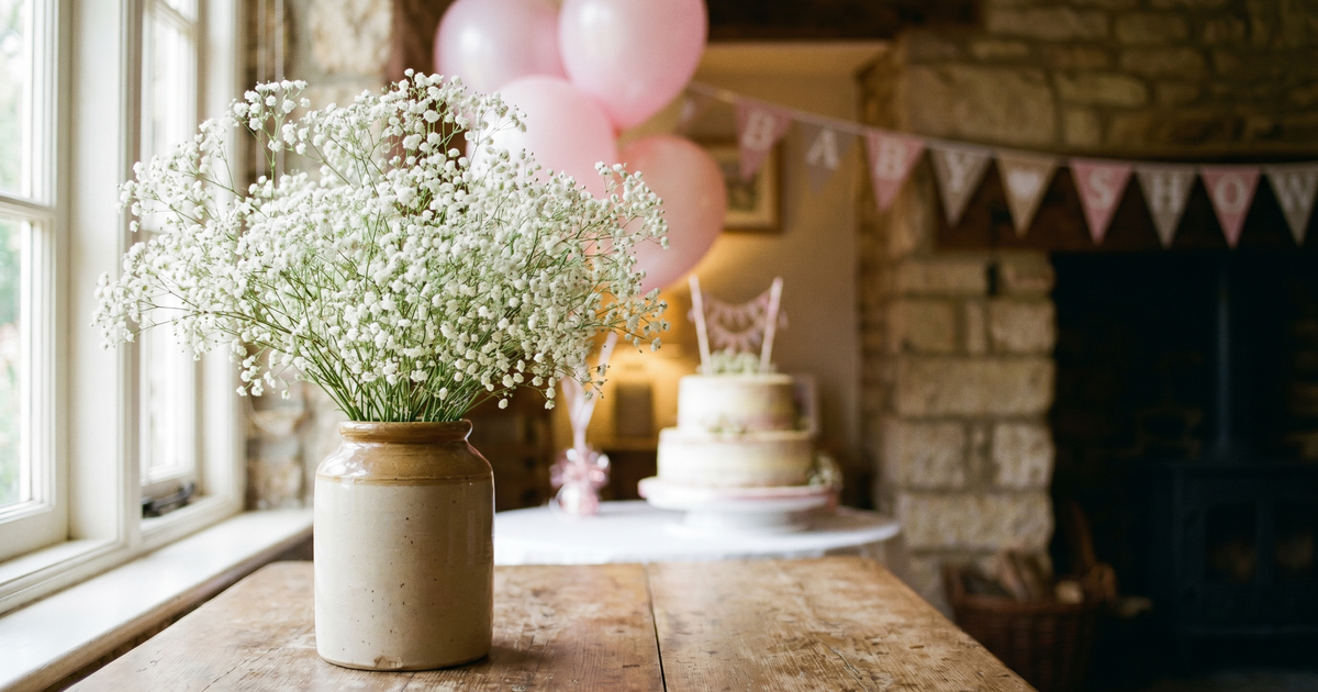 Baby's breath gypsophila flowers in vase for UK baby shower decoration