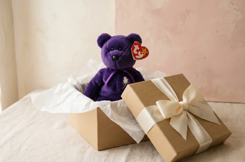 Ty beanie baby gift idea UK — classic plush bear in gift box with ribbon