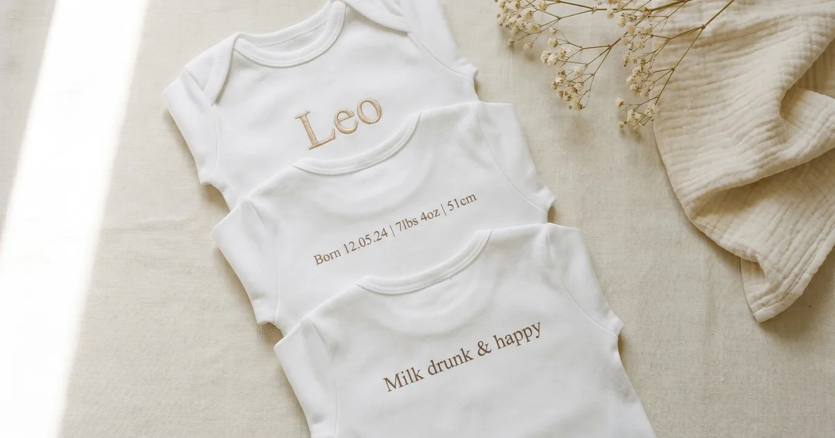 Personalised baby grows UK 2026 — name prints, birth stats and embroidered designs