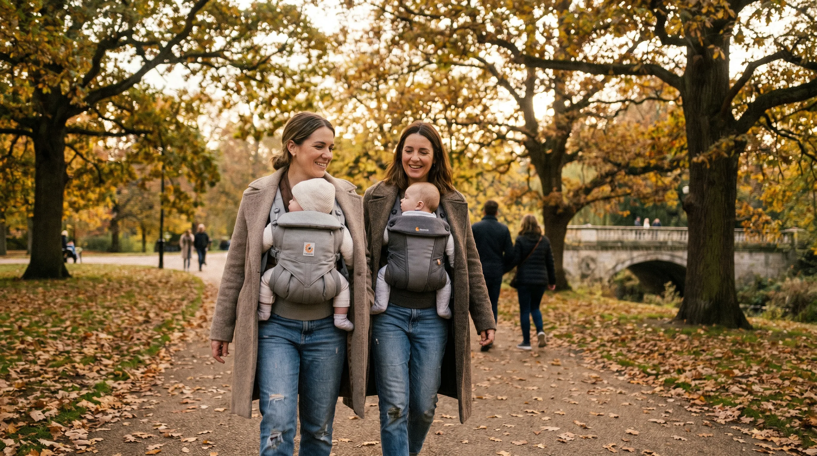Structured ergonomic baby carrier UK — parent wearing baby in M-position hip-healthy carrier