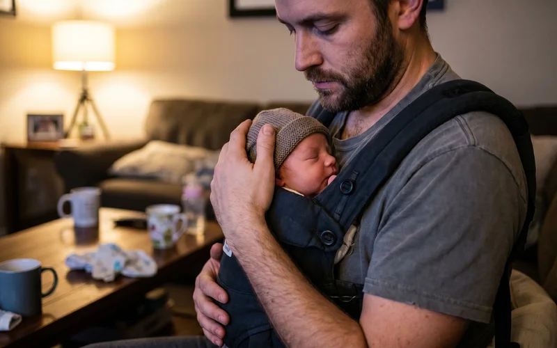 Tula baby carrier fit — ergonomic M-position seat with baby's knees above hips